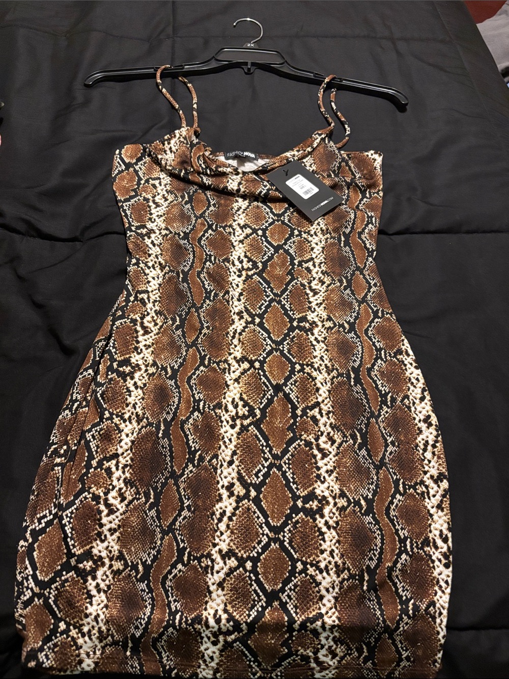 Fashion Nova Brown & Cream Snake Print Slip Dress